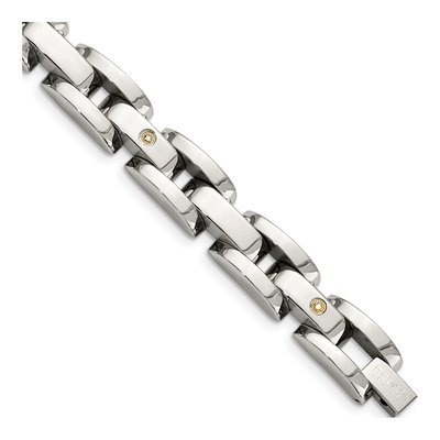 Stainless Steel & 14K Gold Diamond Bracelet
