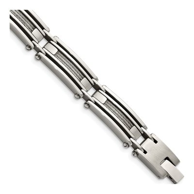 Stainless Steel Cable Inlay Link Bracelet