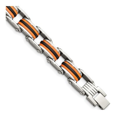 Black Stainless Steel Black Orange Link Bracelet
