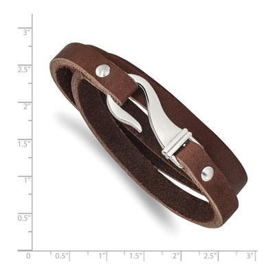Stainless Steel Brown Leather Wrap Bracelet – view 4