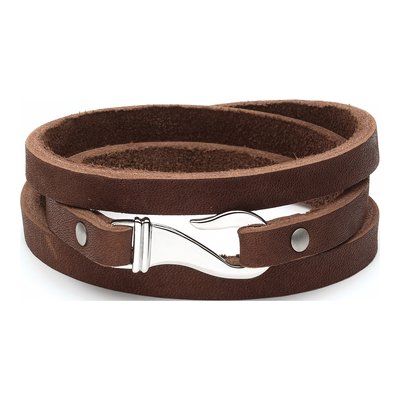Stainless Steel Brown Leather Wrap Bracelet – view 6