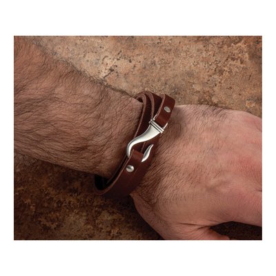 Stainless Steel Brown Leather Wrap Bracelet – view 7