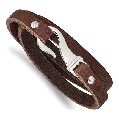 Stainless Steel Brown Leather Wrap Bracelet