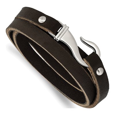 Stainless Steel Leather Wrap Bracelet