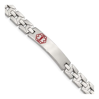 Stainless Steel Red Enamel Medical ID Bracelet
