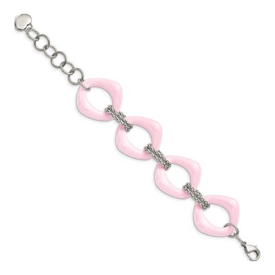 Stainless Steel 29mm Pink Ceramic Open Fancy Link Chain Bracelet – view 4