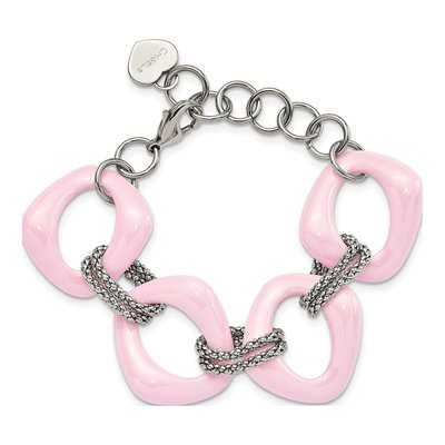 Stainless Steel 29mm Pink Ceramic Open Fancy Link Chain Bracelet – view 5