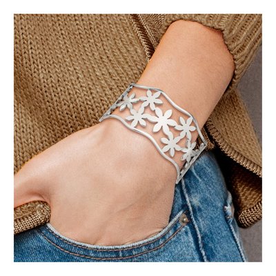 Stainless Steel Flower Cut-Out Cuff Bracelet – view 7