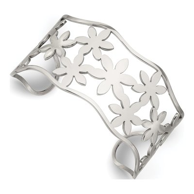 Stainless Steel Flower Cut-Out Cuff Bracelet