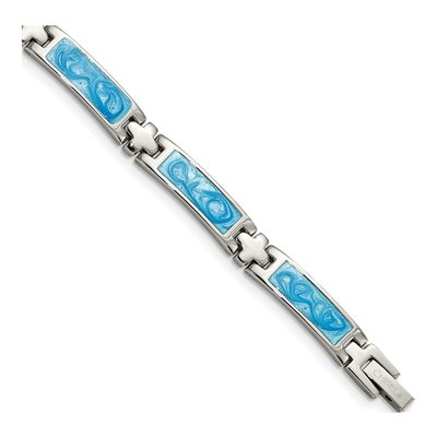 Stainless Steel Blue Enamel Link Bracelet