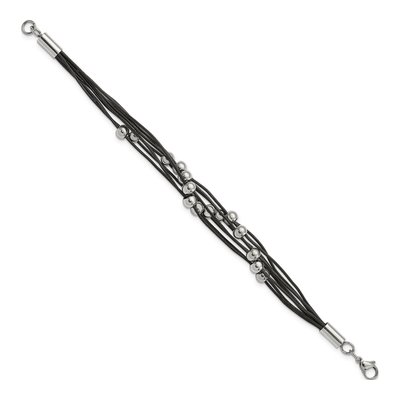Stainless Steel Leather Beaded Bracelet – view 4