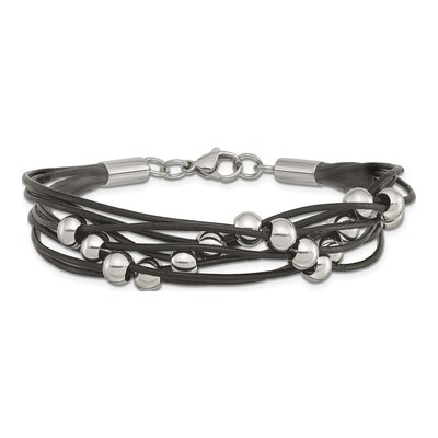 Stainless Steel Leather Beaded Bracelet – view 5