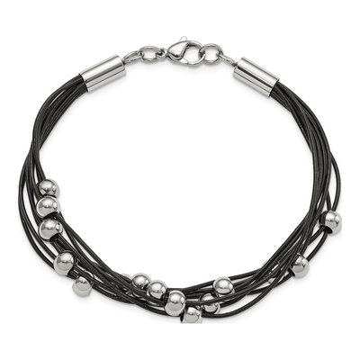 Stainless Steel Leather Beaded Bracelet – view 6