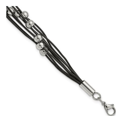 Stainless Steel Leather Beaded Bracelet