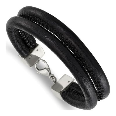 Stainless Steel Black Leather Bracelet – view 5