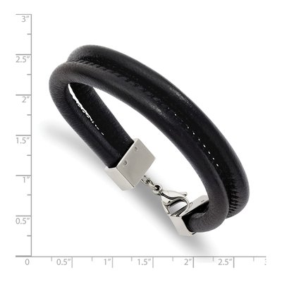 Stainless Steel Black Leather Bracelet – view 6