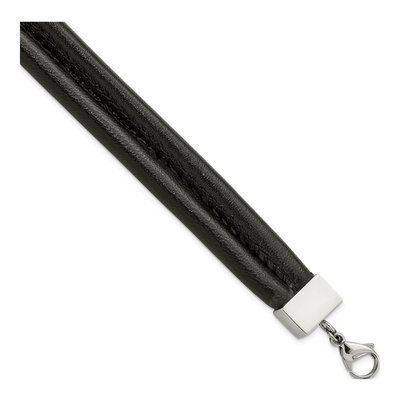 Stainless Steel Black Leather Bracelet
