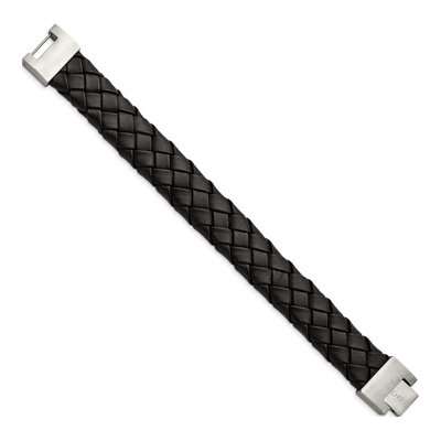 Stainless Steel Black Leather Bracelet – view 4