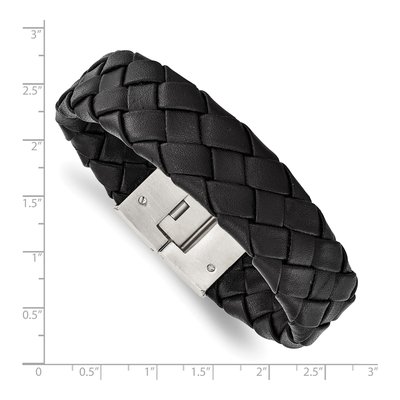Stainless Steel Black Leather Bracelet – view 5