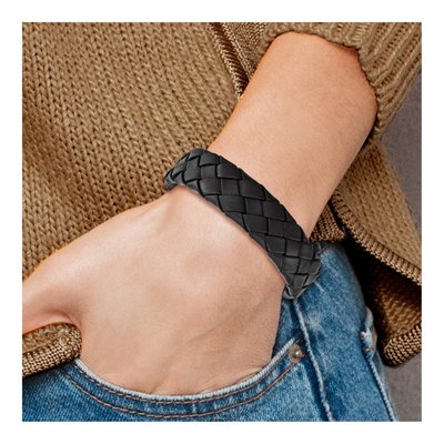 Stainless Steel Black Leather Bracelet – view 6