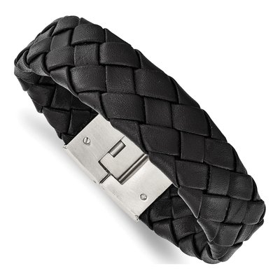 Stainless Steel Black Leather Bracelet
