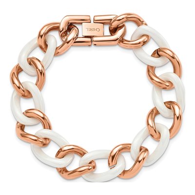 Stainless Steel IP Ceramic Curb Bracelet – view 4