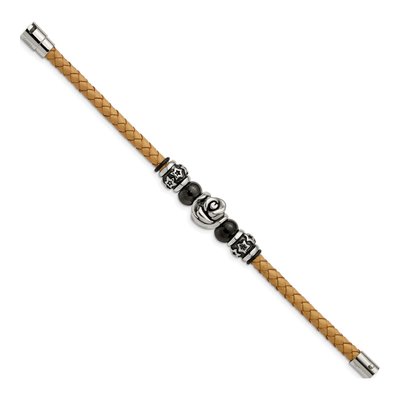 Black Stainless Steel Leather Bracelet – view 4
