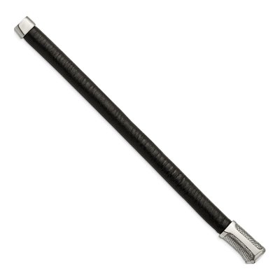 Stainless Steel Black Leather Bracelet – view 4