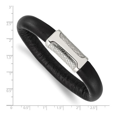 Stainless Steel Black Leather Bracelet – view 5