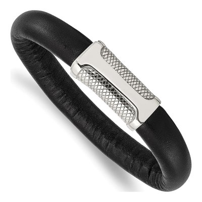 Stainless Steel Black Leather Bracelet