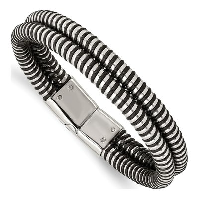 Stainless Steel Black Leather Bracelet