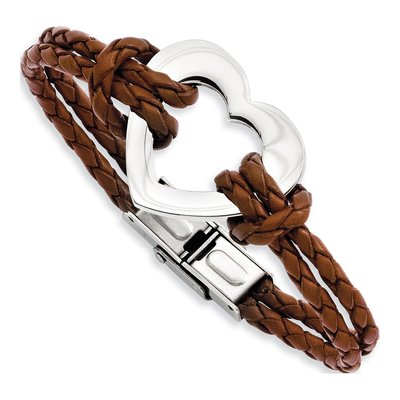 Stainless Steel Brown Leather Heart Bracelet – view 3