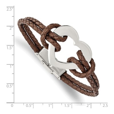 Stainless Steel Brown Leather Heart Bracelet – view 5