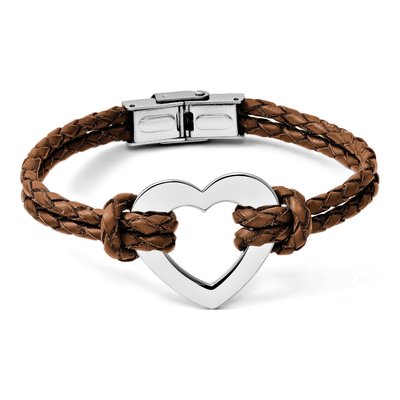 Stainless Steel Brown Leather Heart Bracelet – view 7