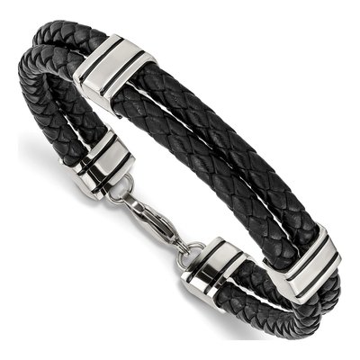 Stainless Steel Braided Leather Bracelet