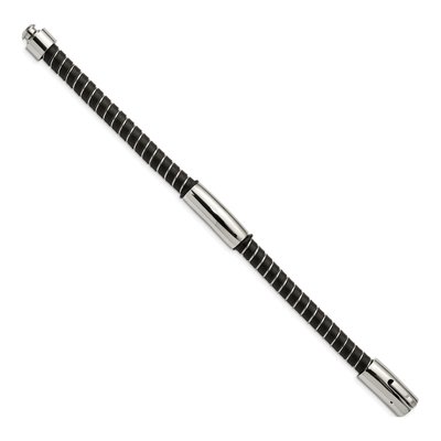 Men's Stainless Steel & Black Leather Bracelet | Chisel – view 4