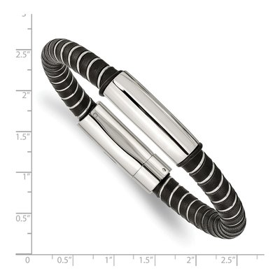 Men's Stainless Steel & Black Leather Bracelet | Chisel – view 5