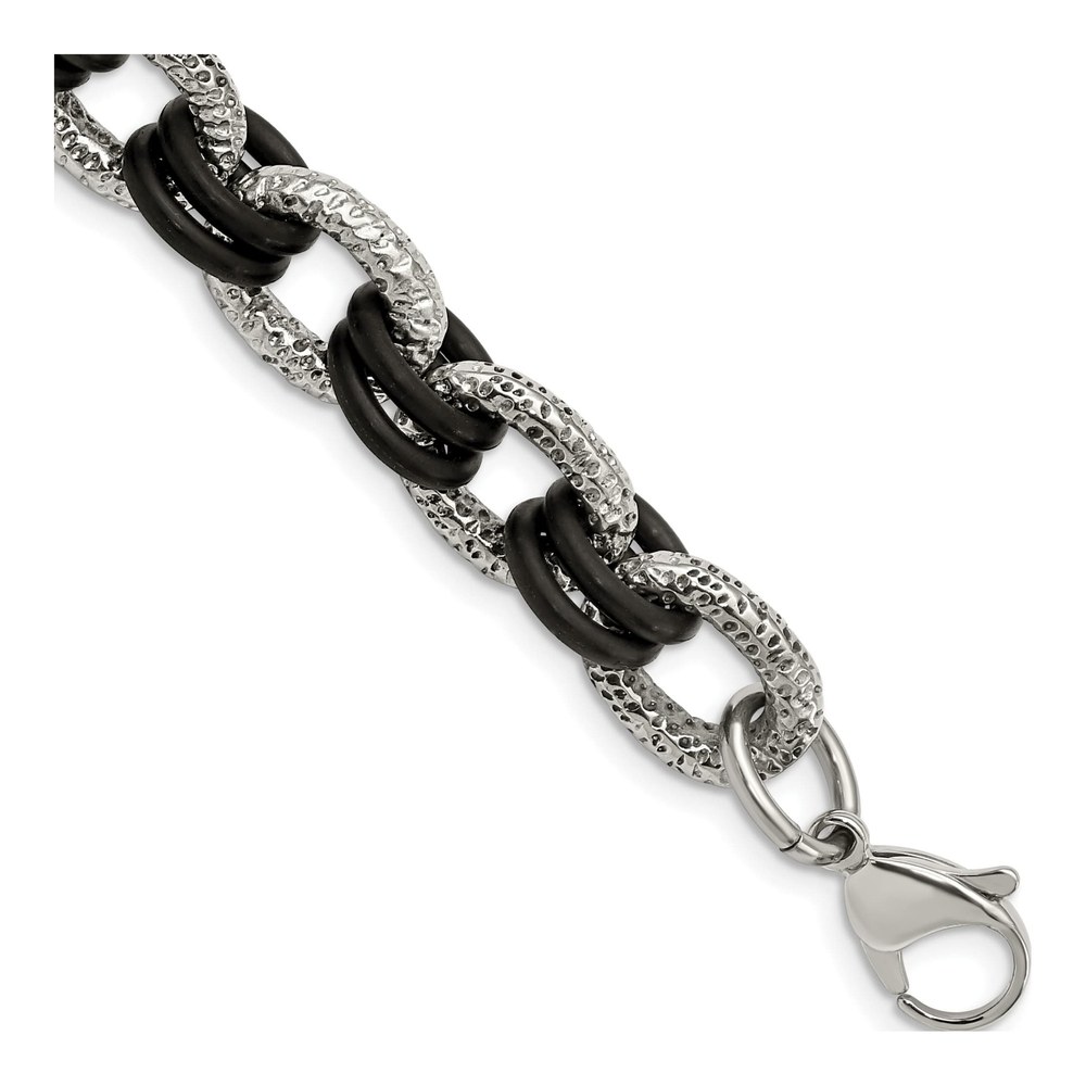 Stainless Steel Black Rubber Bracelet