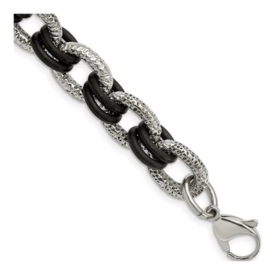 Stainless Steel Black Rubber Bracelet
