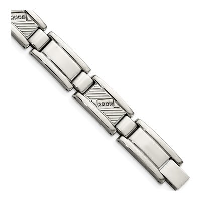 Stainless Steel 1/10 ct tw Diamond Textured Bracelet