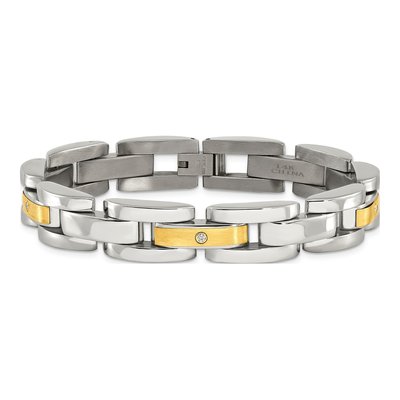 Stainless Steel & 14K Gold 1/10 ct tw Diamond Bracelet – view 5