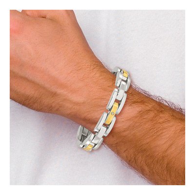 Stainless Steel & 14K Gold 1/10 ct tw Diamond Bracelet – view 7