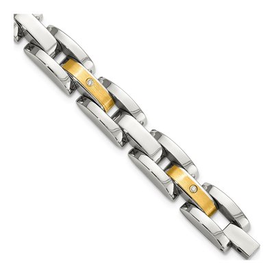 Stainless Steel & 14K Gold 1/10 ct tw Diamond Bracelet