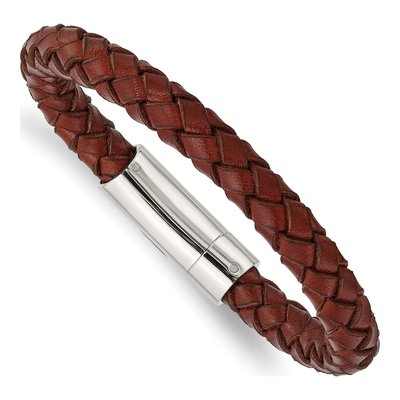 Stainless Steel Brown Leather Bracelet