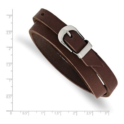 Stainless Steel Brown Leather Wrap Bracelet – view 4