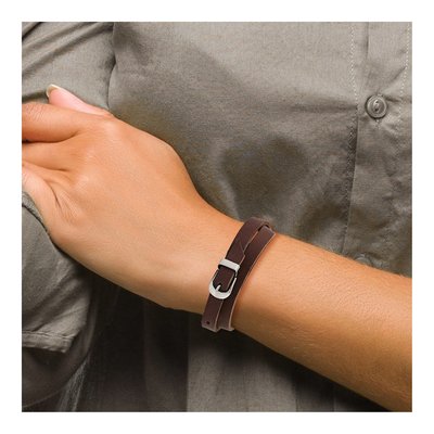 Stainless Steel Brown Leather Wrap Bracelet – view 5