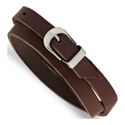 Stainless Steel Brown Leather Wrap Bracelet