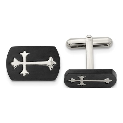 Stainless Steel Black IP Cross Cufflinks