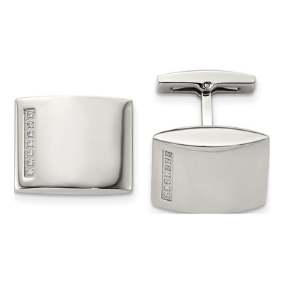 Stainless Steel Polished CZ Men's Cufflinks