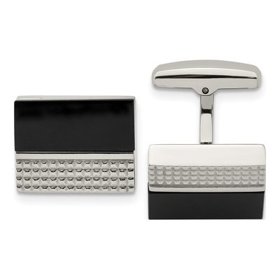 Men's Stainless Steel Black Agate Square Cufflinks